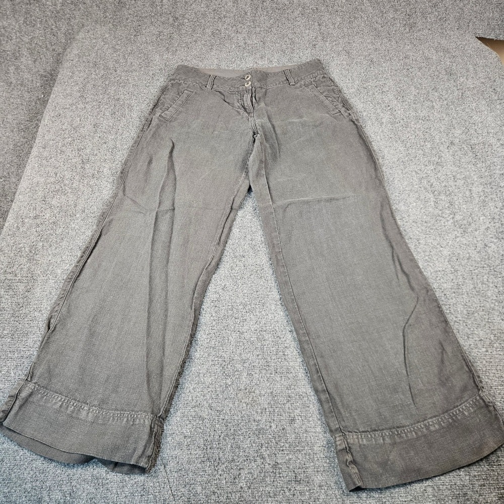 Poetry Womens Gray Linen Wide Leg Pants Double Button Trousers Size 12
